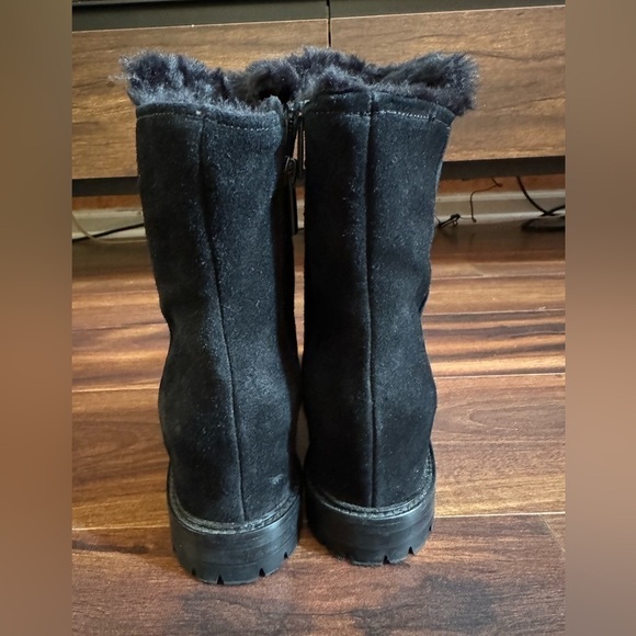 AQUATALIA Cate Preppy Black Leather Boots Hidden Wedge Lined Italy 7M - Picture 4 of 16